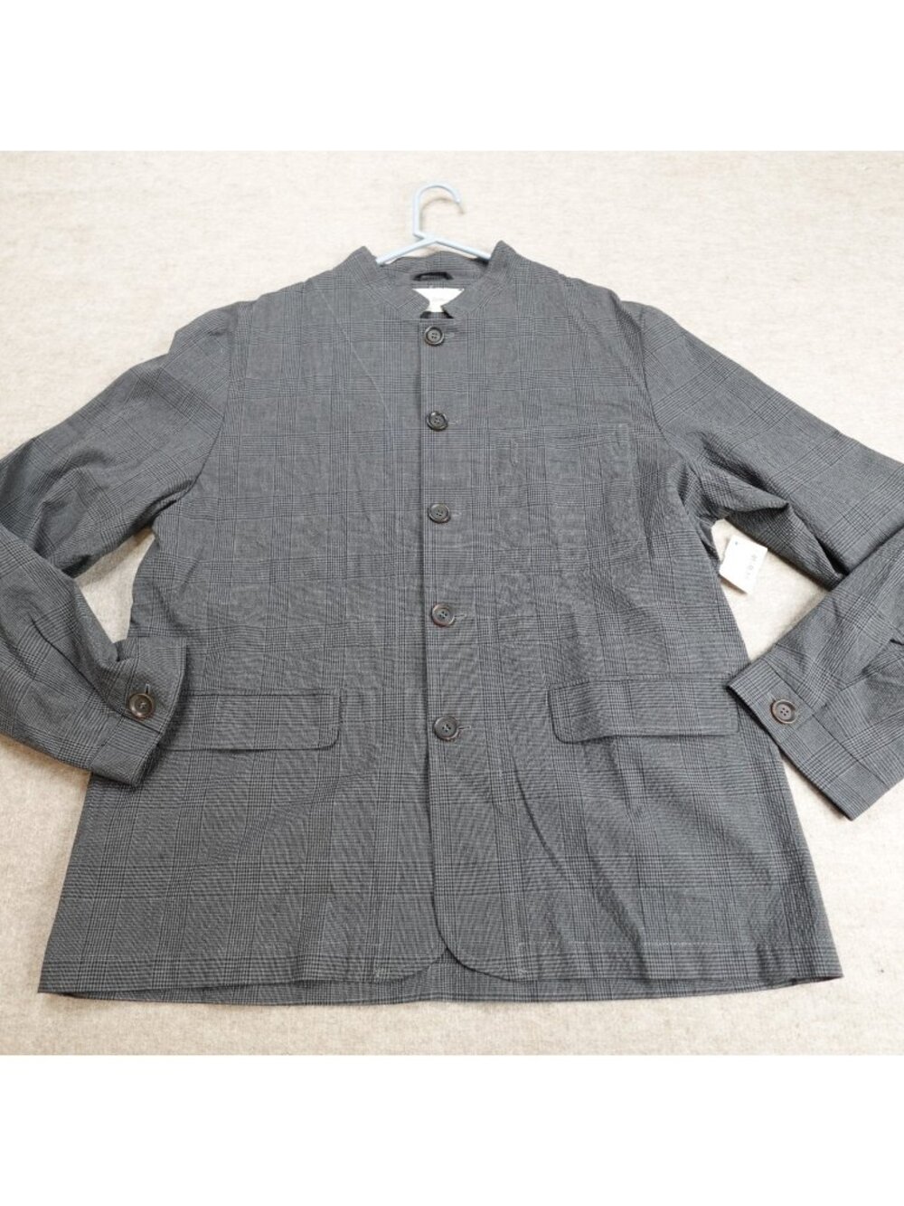 Oliver Spencer Mens Jacket Gray 46 Coram Plaid Button Front Tang Collar NEW